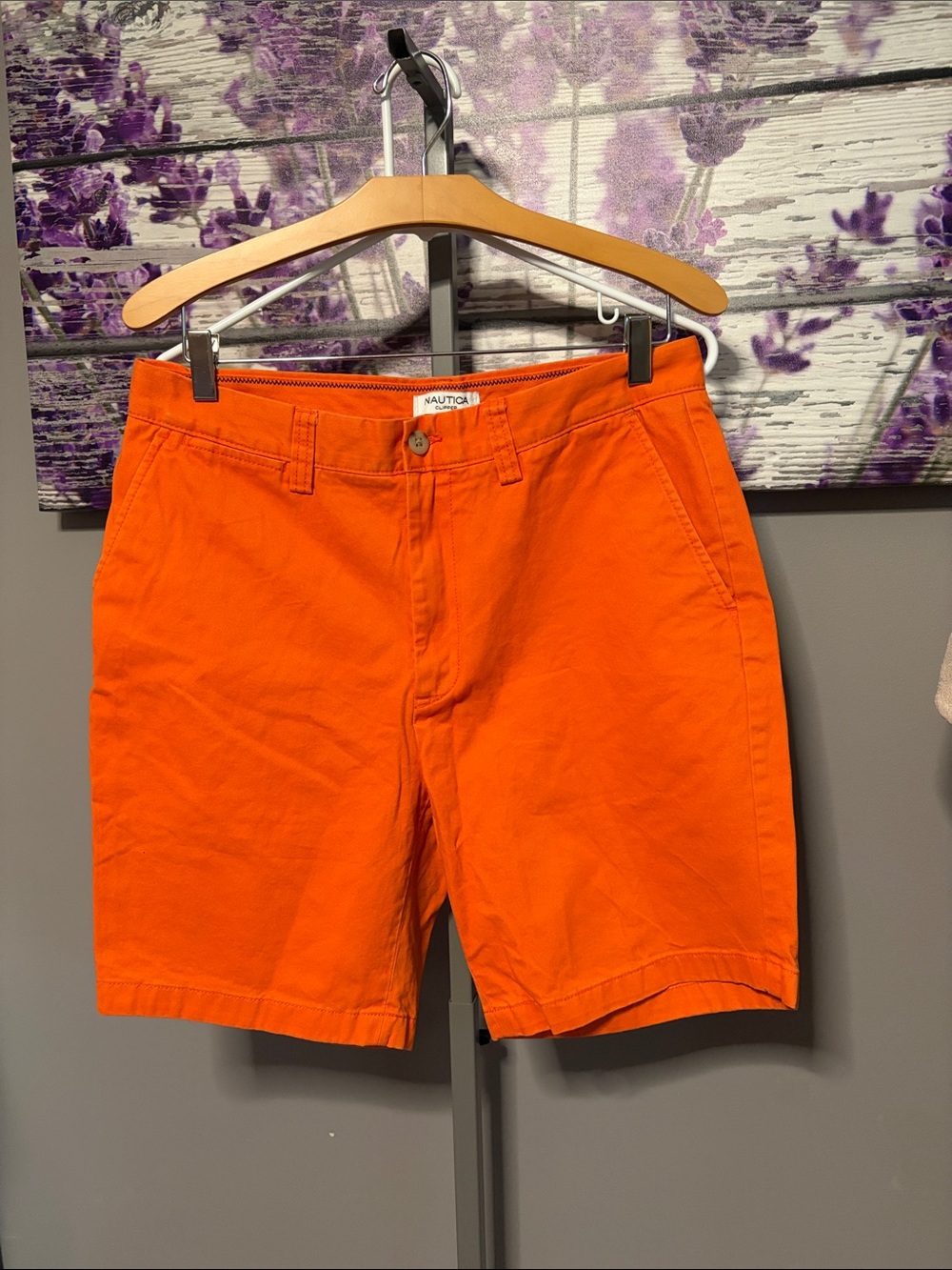 Nautica Clipper Men's  Orange Cotton Flat-Front Shorts Size 32 EUC
